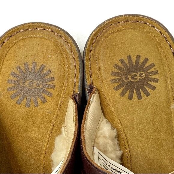 UGG Livia brown leather shearling lined clogs 7 - Picture 16 of 16